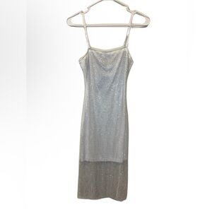 NWT Lulus Silver Sequin Mesh Midi Party Dress Size XS